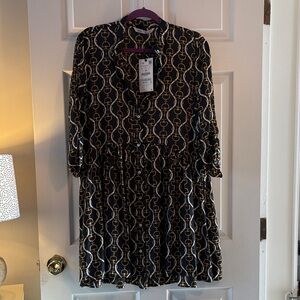 Zara Black and Gold Chain Pattern Dress